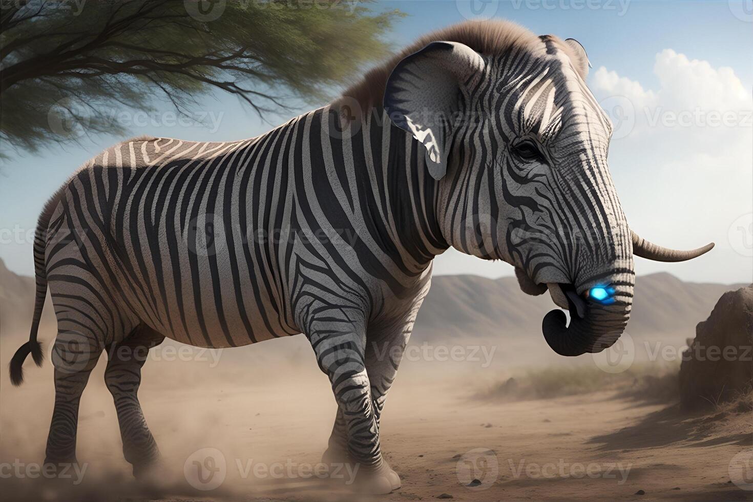 Crossbreed zebra elephant. AI Generated photo