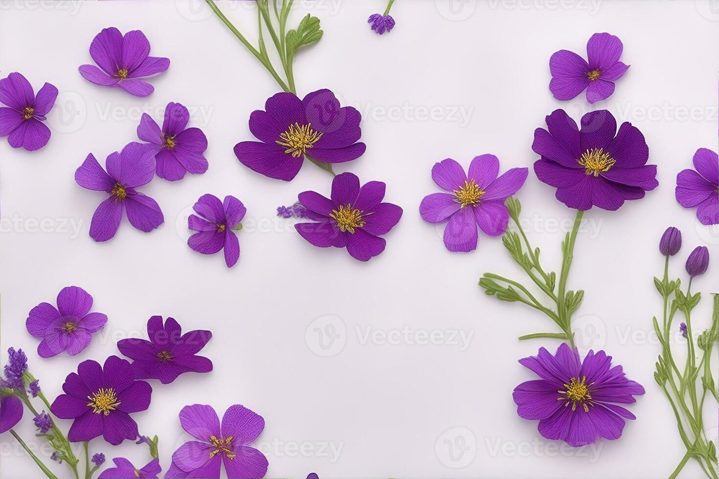 foto salvaje flores en púrpura papel antecedentes. ai generado