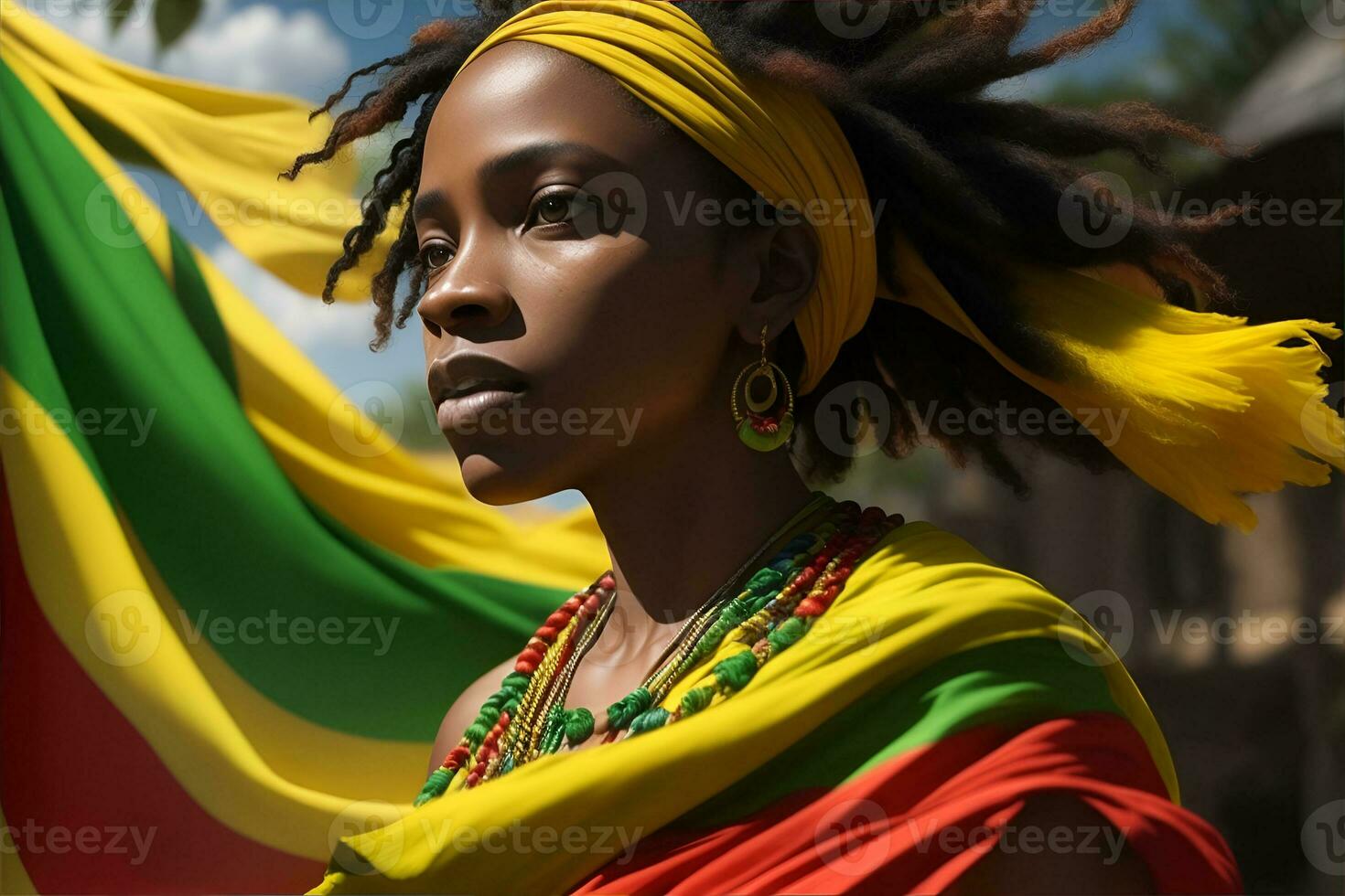Photo celebrating Juneteenth an African woman. AI Generated