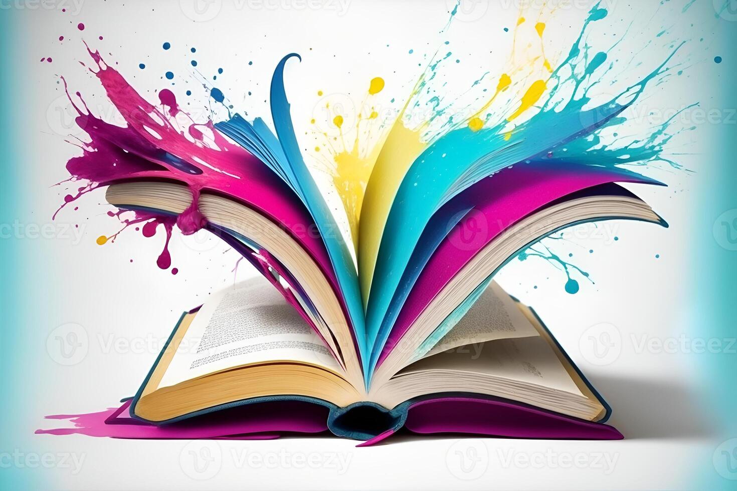 Open book with color splash Creative abstract Illustration. photo