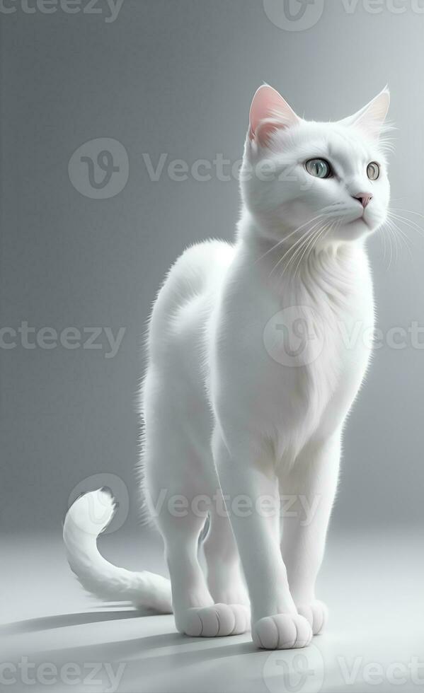 White cat on a grey background. AI Generated photo