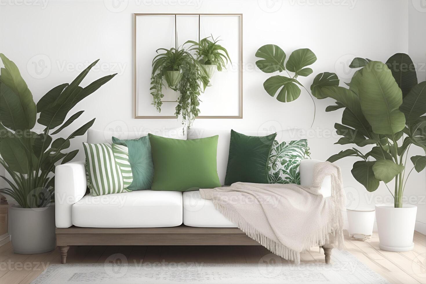 Square vertical frame mockup in boho style room interior. photo