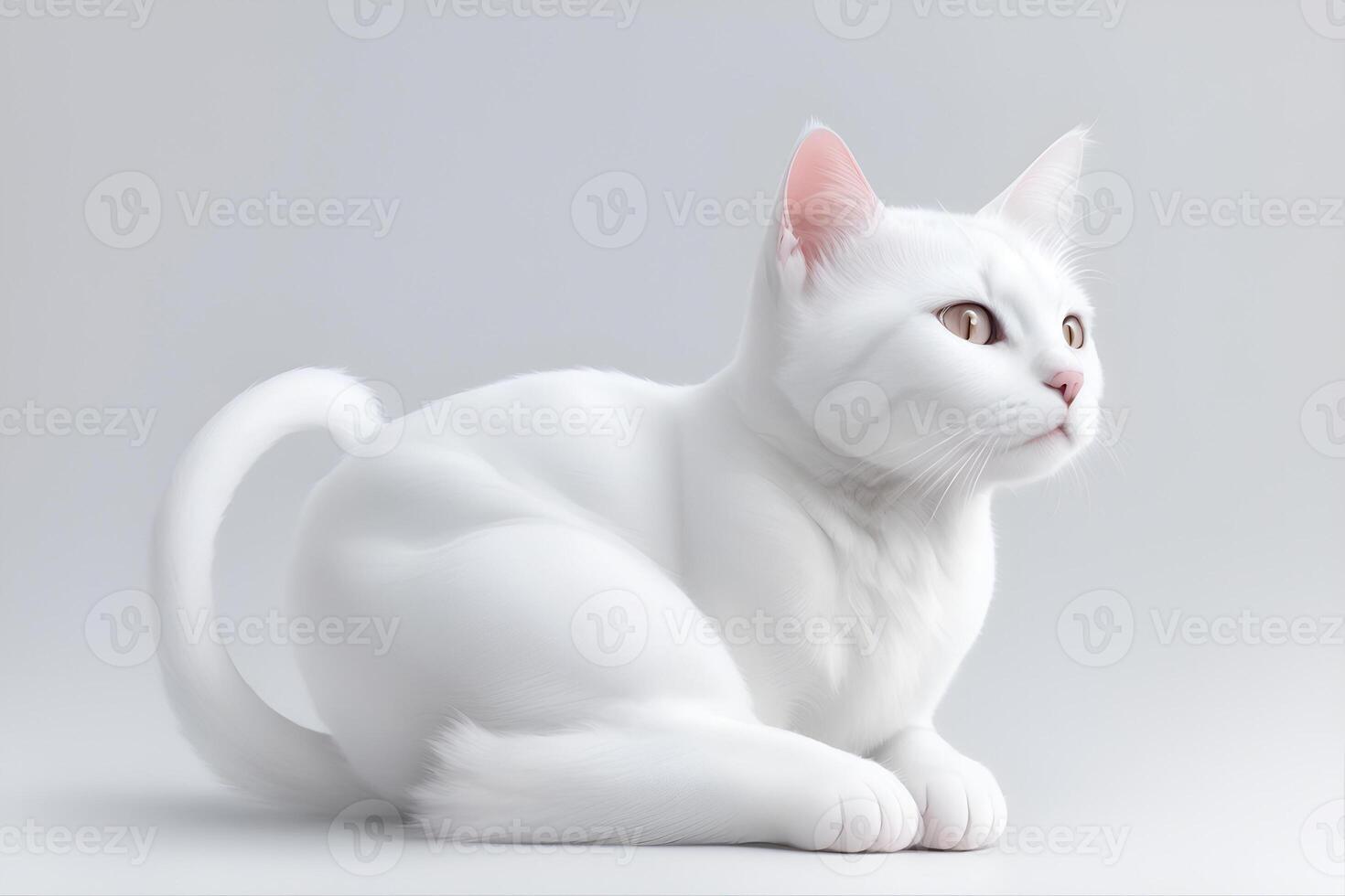 White cat on a grey background. AI Generated photo