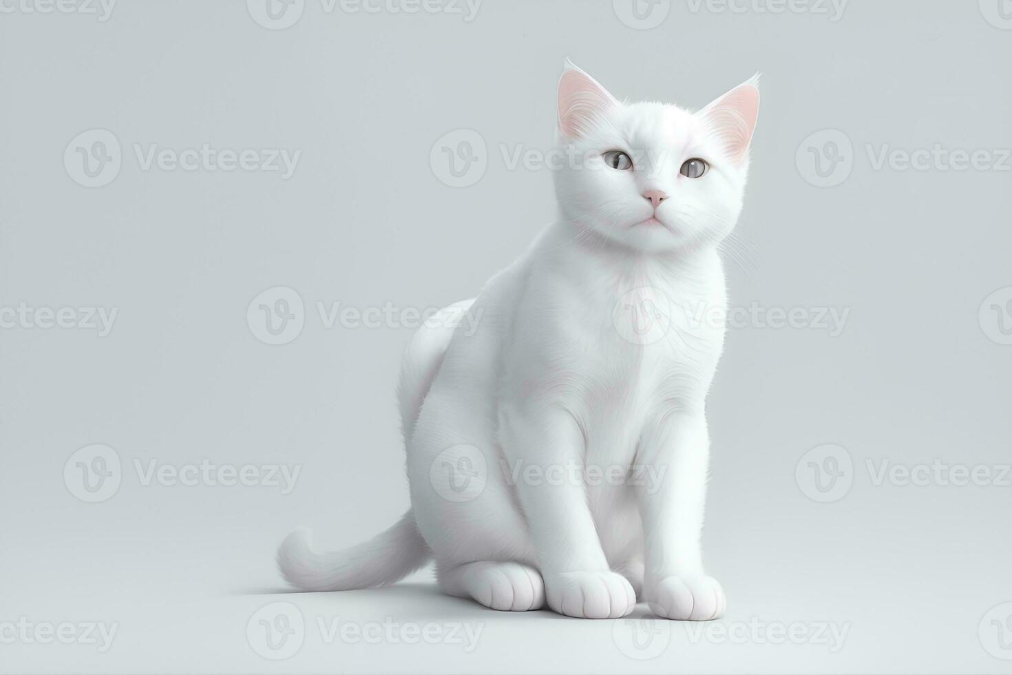 White cat on a grey background. AI Generated photo