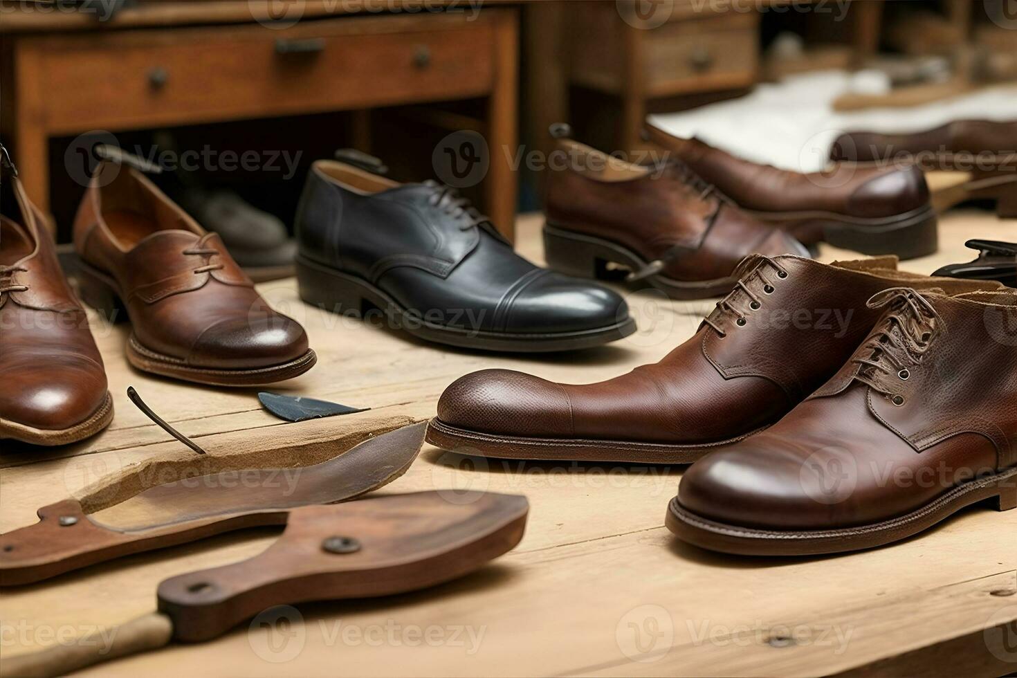 A shoemake or shoe repairman's work bench, . AI Generated photo