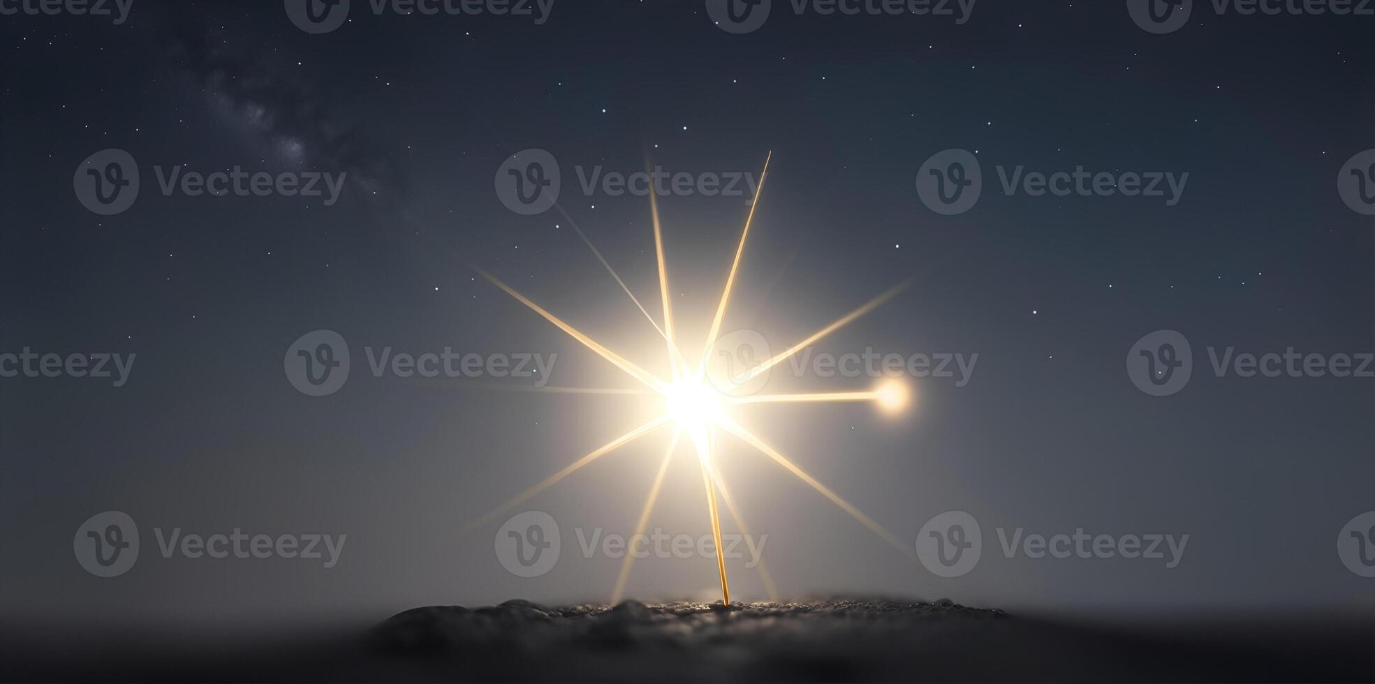 A single star receiving light from above. One standing star. Shallow depth of field. photo