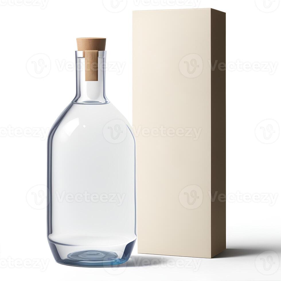 A typical shaped Shochu liquor bottle with blank label, isolated on white. AI Generated photo