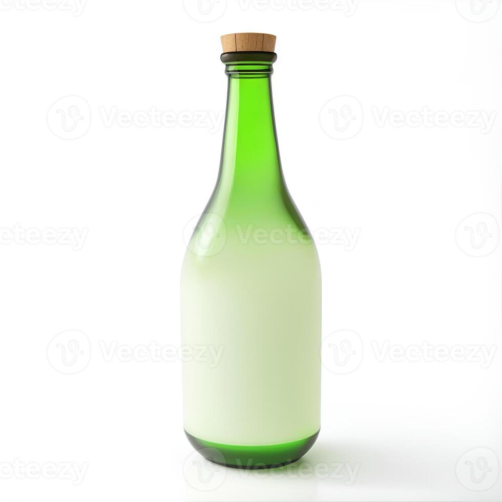 Sake bottle with blank label, isolated on white AI Generated photo