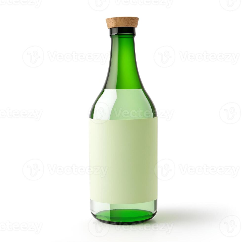 Sake bottle with blank label, isolated on white AI Generated photo