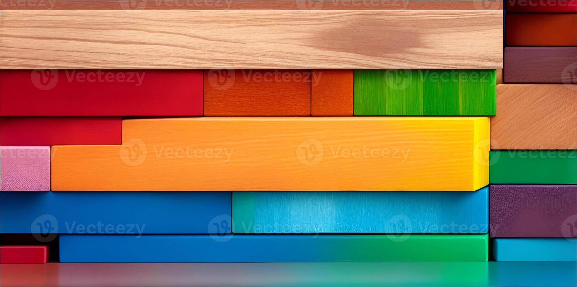 Spectrum of stacked multi-colored wooden blocks. AI Generated photo