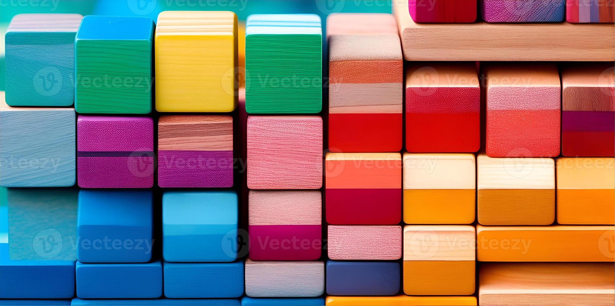 Spectrum of stacked multi-colored wooden blocks. AI Generated photo