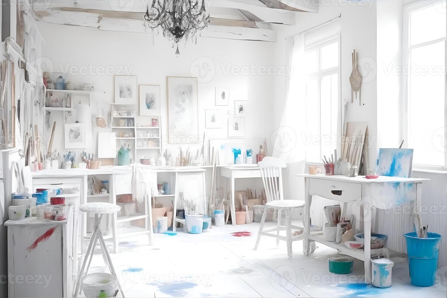 White atelier. A painter or artist atelier, craft room, with white interior. photo