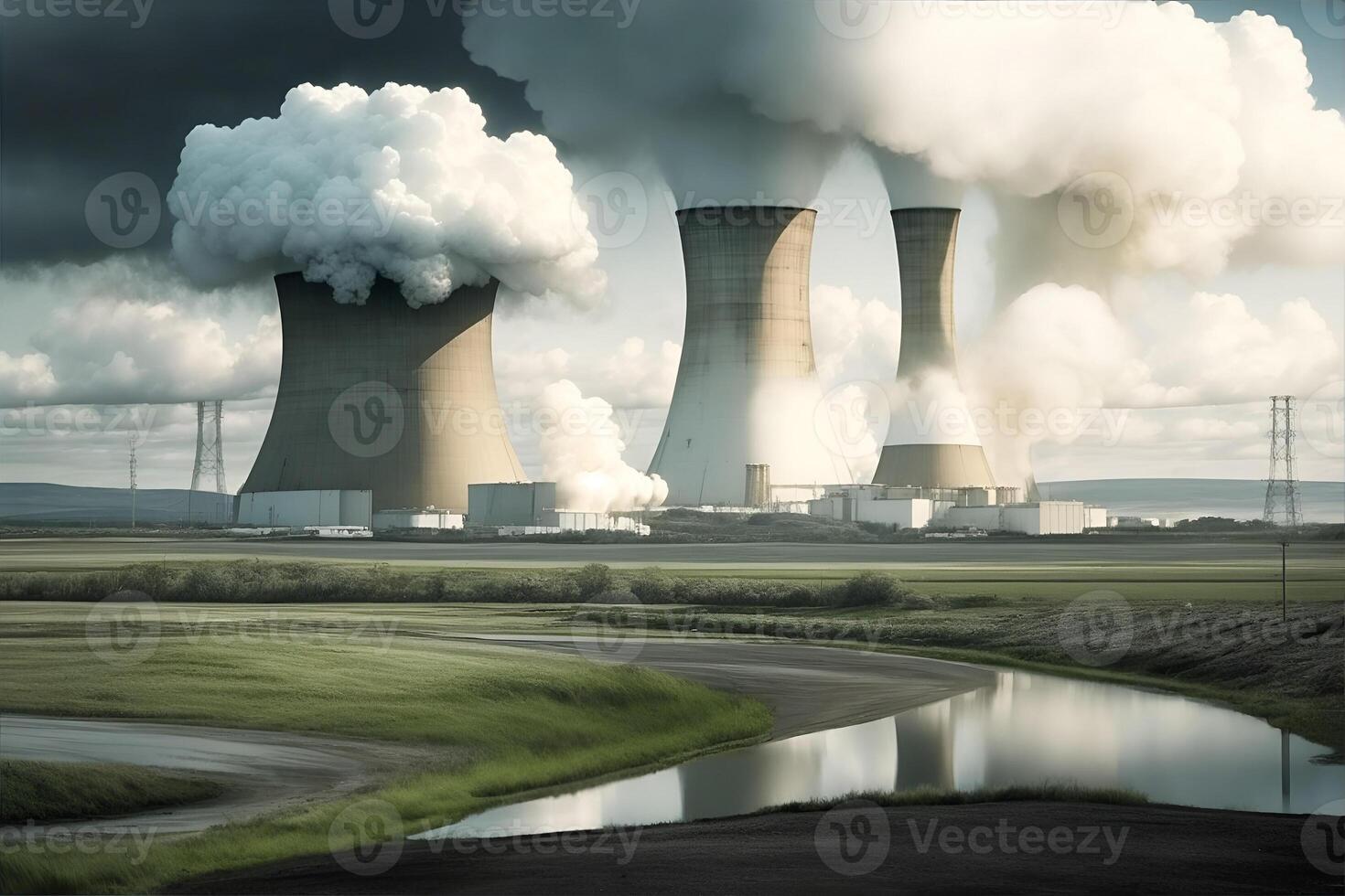Typical nuclear reactor in the distance. photo