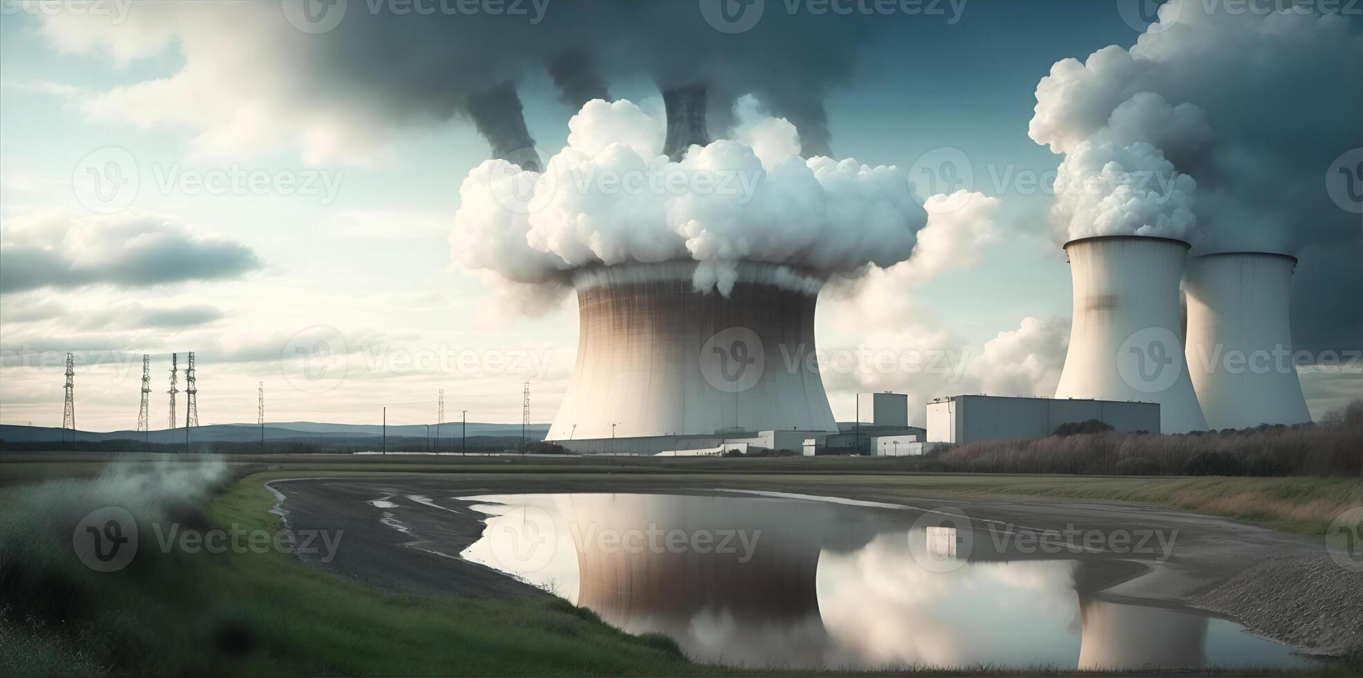 Typical nuclear reactor in the distance. photo