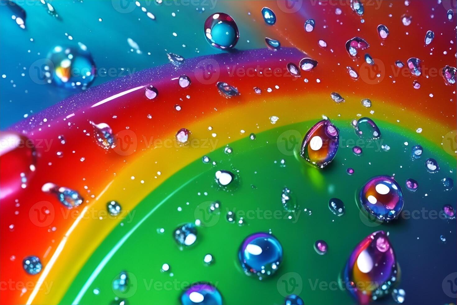 A rainbow colored background with water drops. Generative AI photo