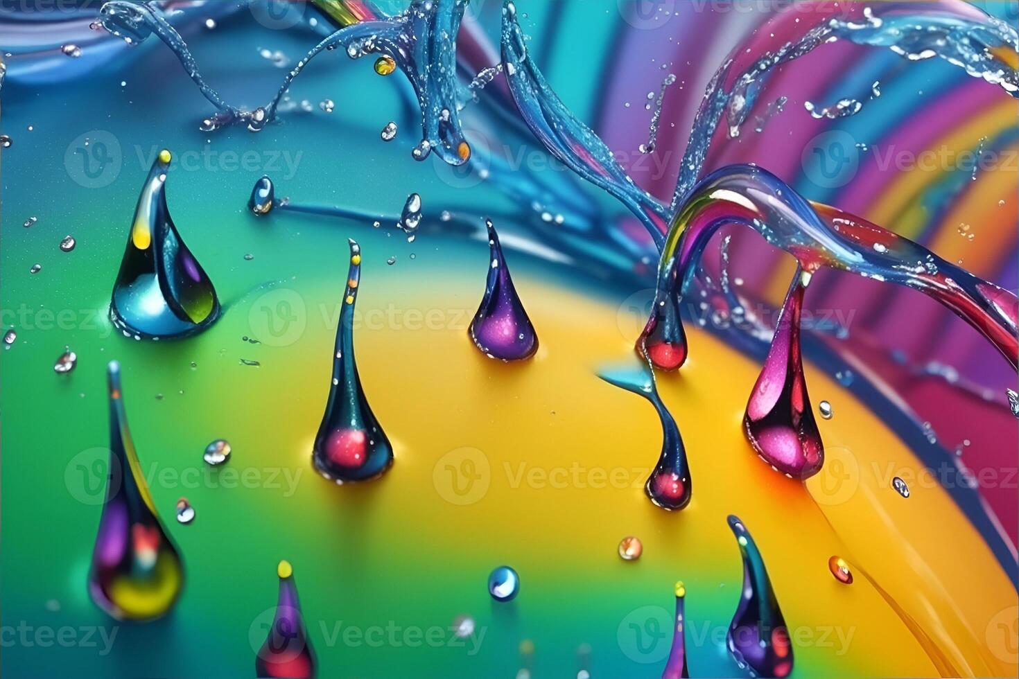 A rainbow colored background with water drops. Generative AI photo