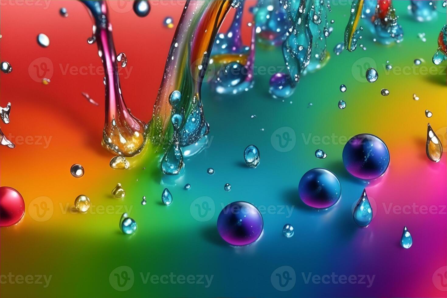 A rainbow colored background with water drops. photo