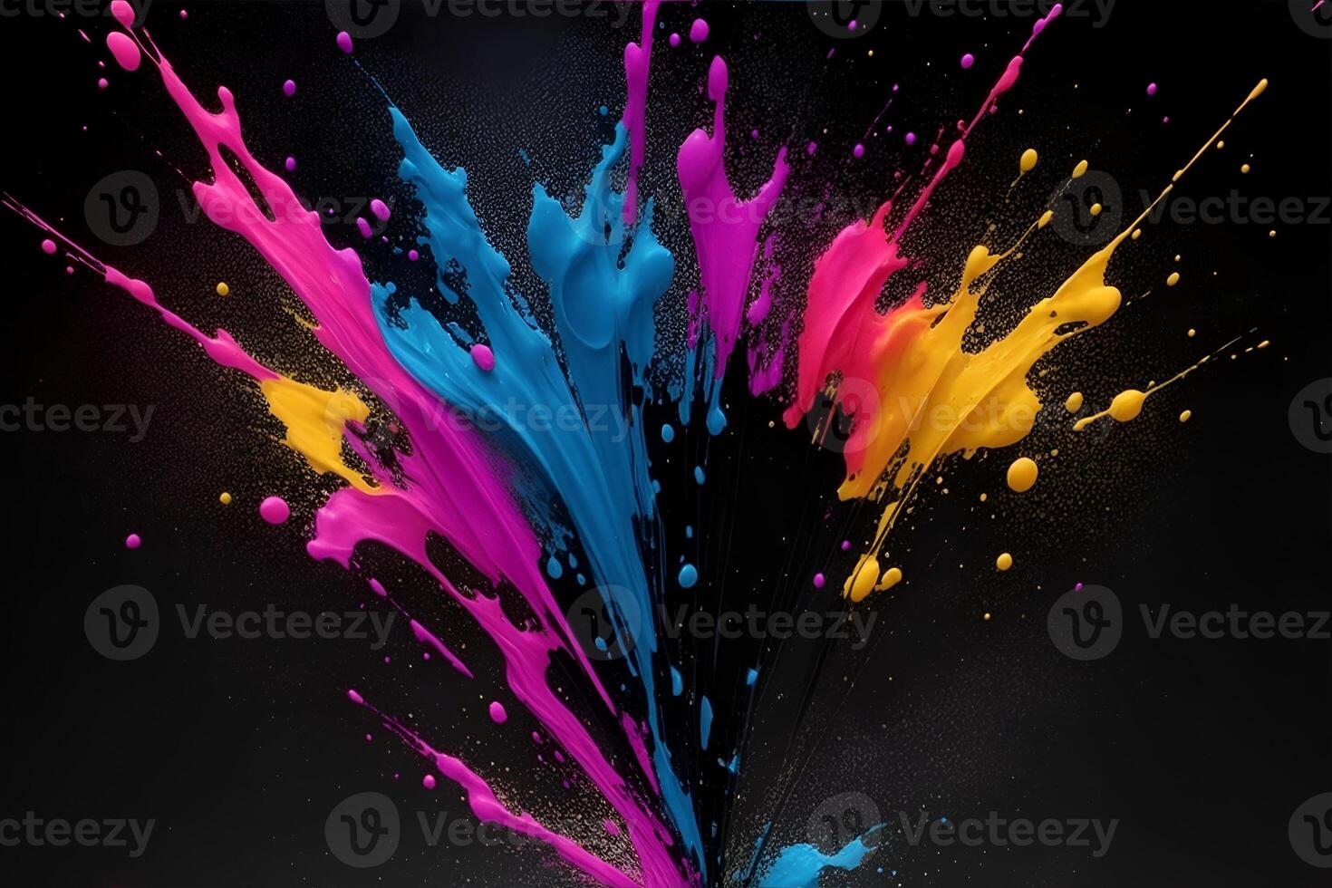Colorful paint splatter on a black background.. photo