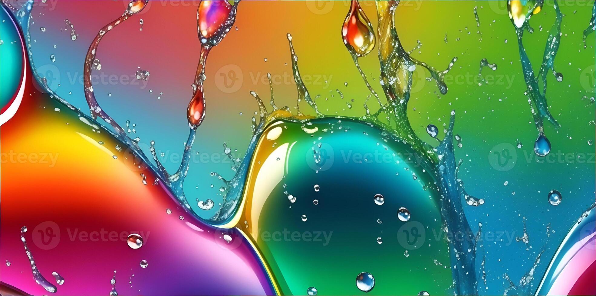 A rainbow colored background with water drops. photo