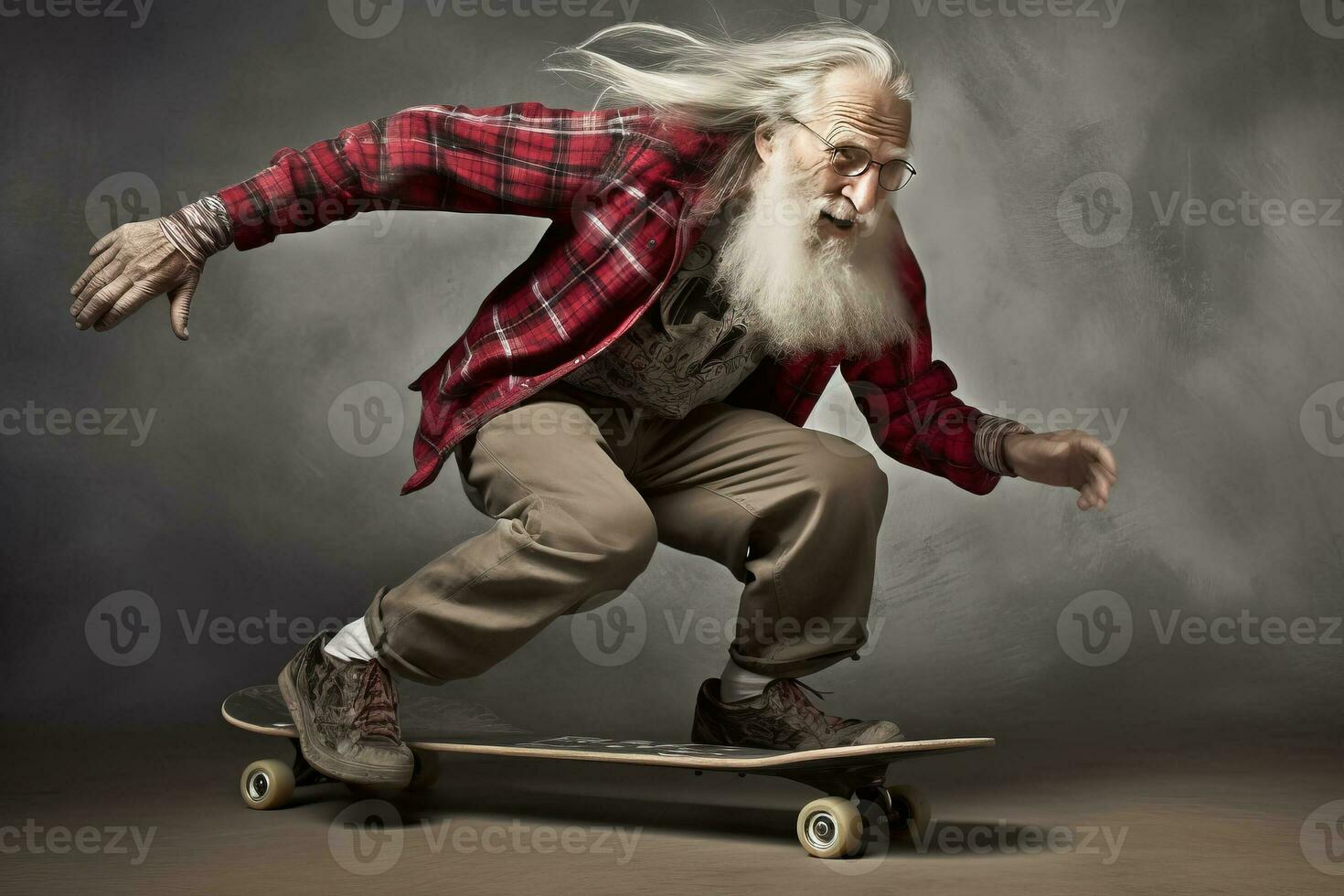 Old man on a skateboard. Generative AI photo