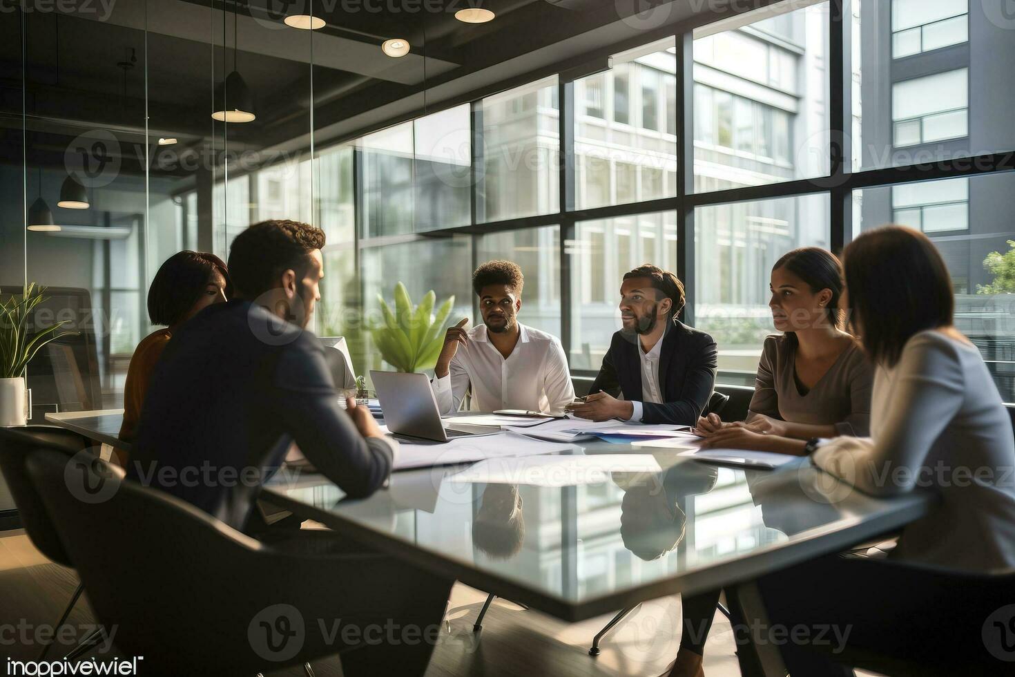 negocio personas teniendo un equipo reunión en conferencia. ai generado foto