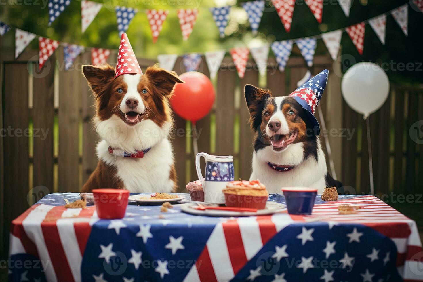 Dogs having fourth of july party. AI Generated photo