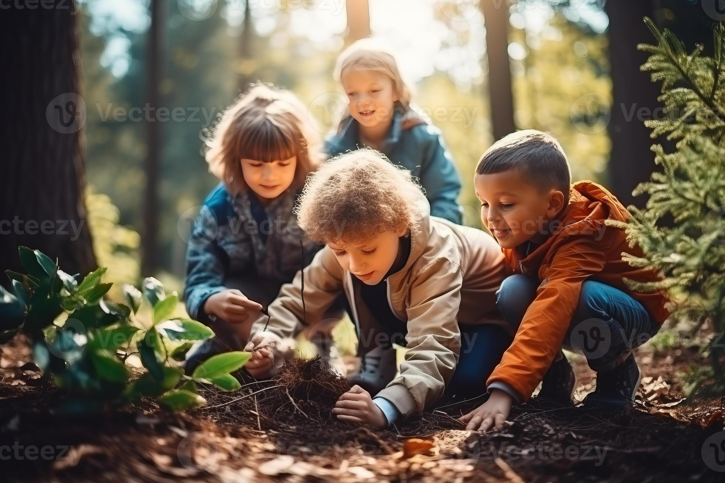 Happy school kids scouts learning how to create fire 25474184 stock