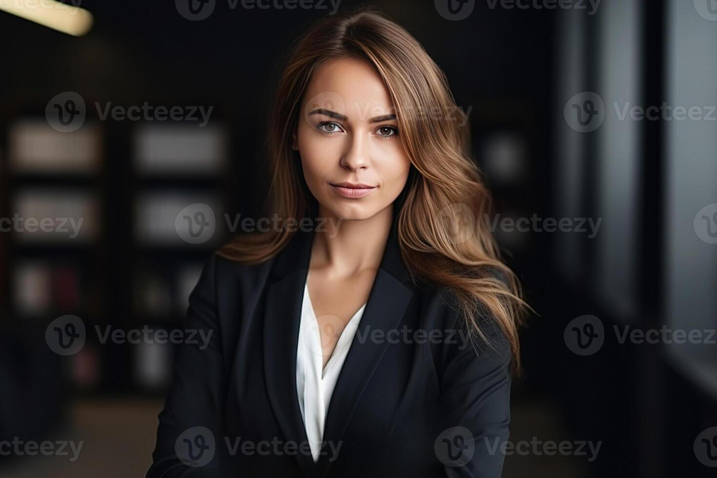 Portrait of a professional woman in a suit. Business woman standing in an office. photo