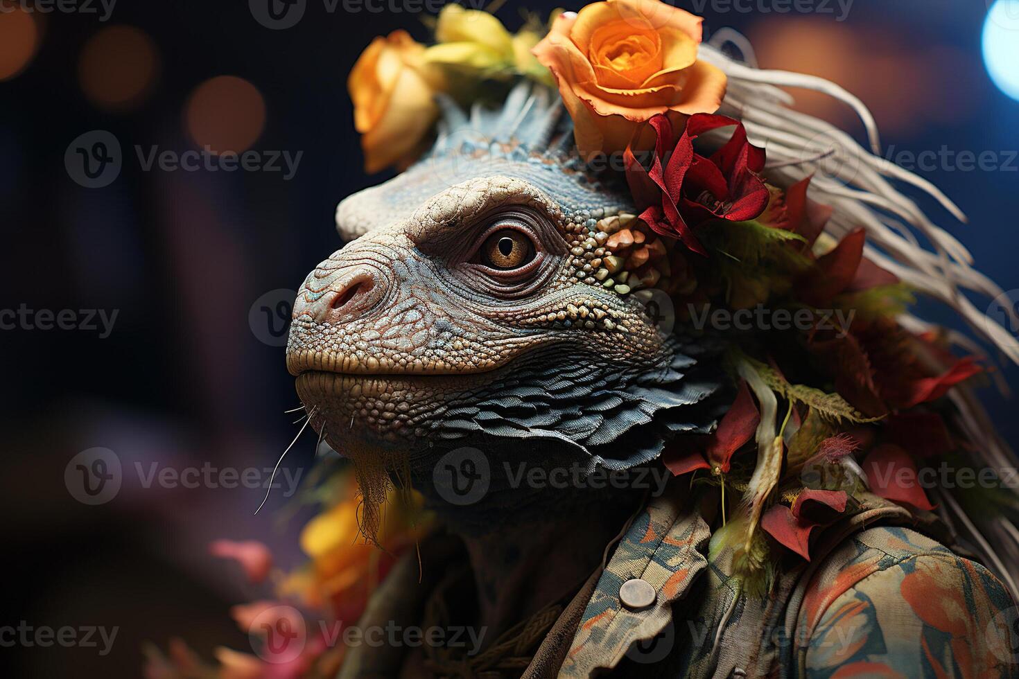 A hippie chameleon smoking weed . photo