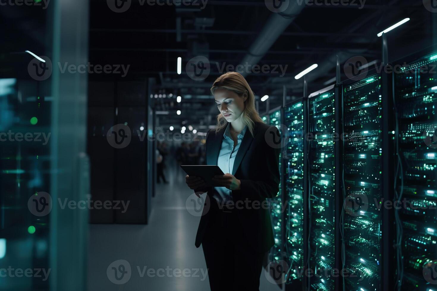 Successful Female Data Center IT Specialist Using Tablet Computer. photo