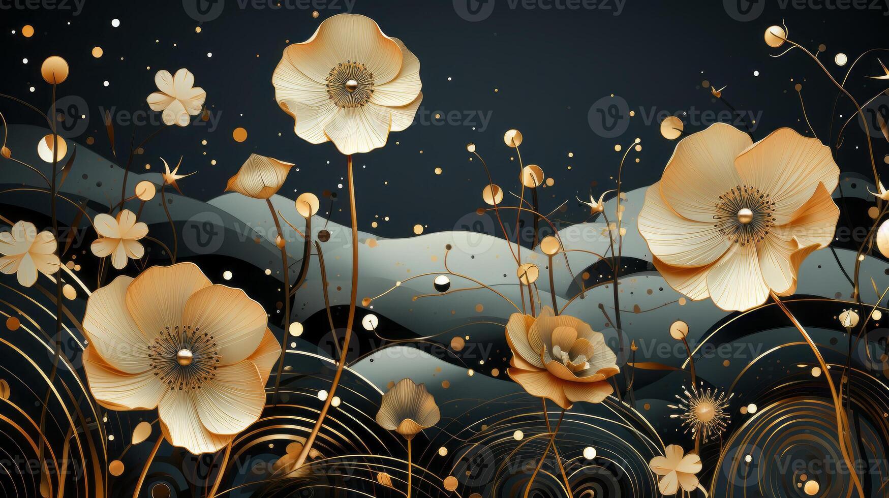 A gold and black art deco pattern, in the style of organic and naturalistic compositions. photo
