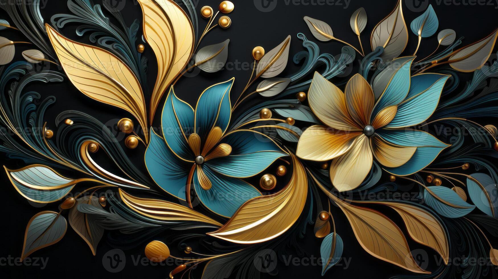 A gold and black art deco pattern, in the style of organic and naturalistic compositions. photo