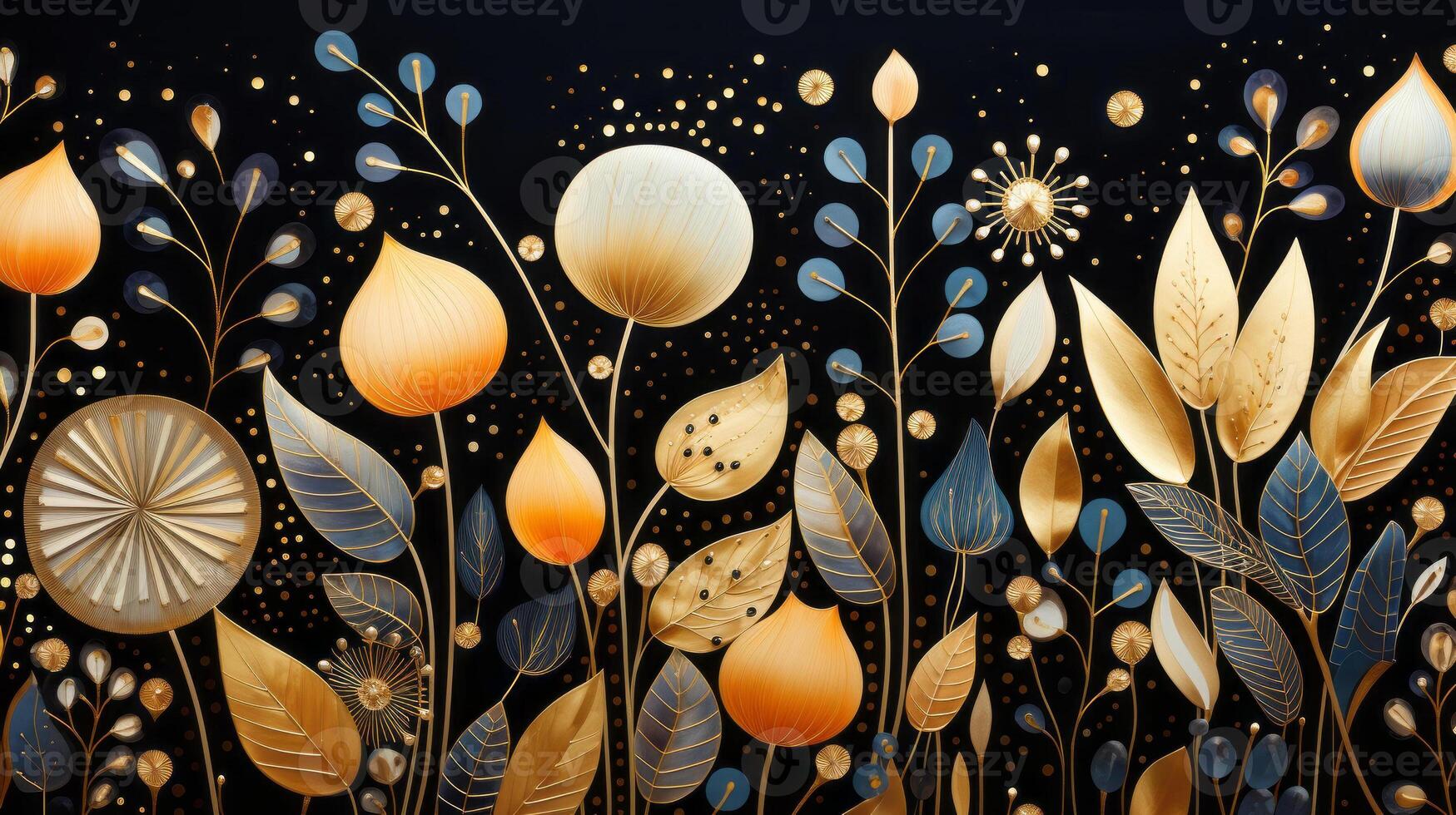 A gold and black art deco pattern, in the style of organic and naturalistic compositions. photo