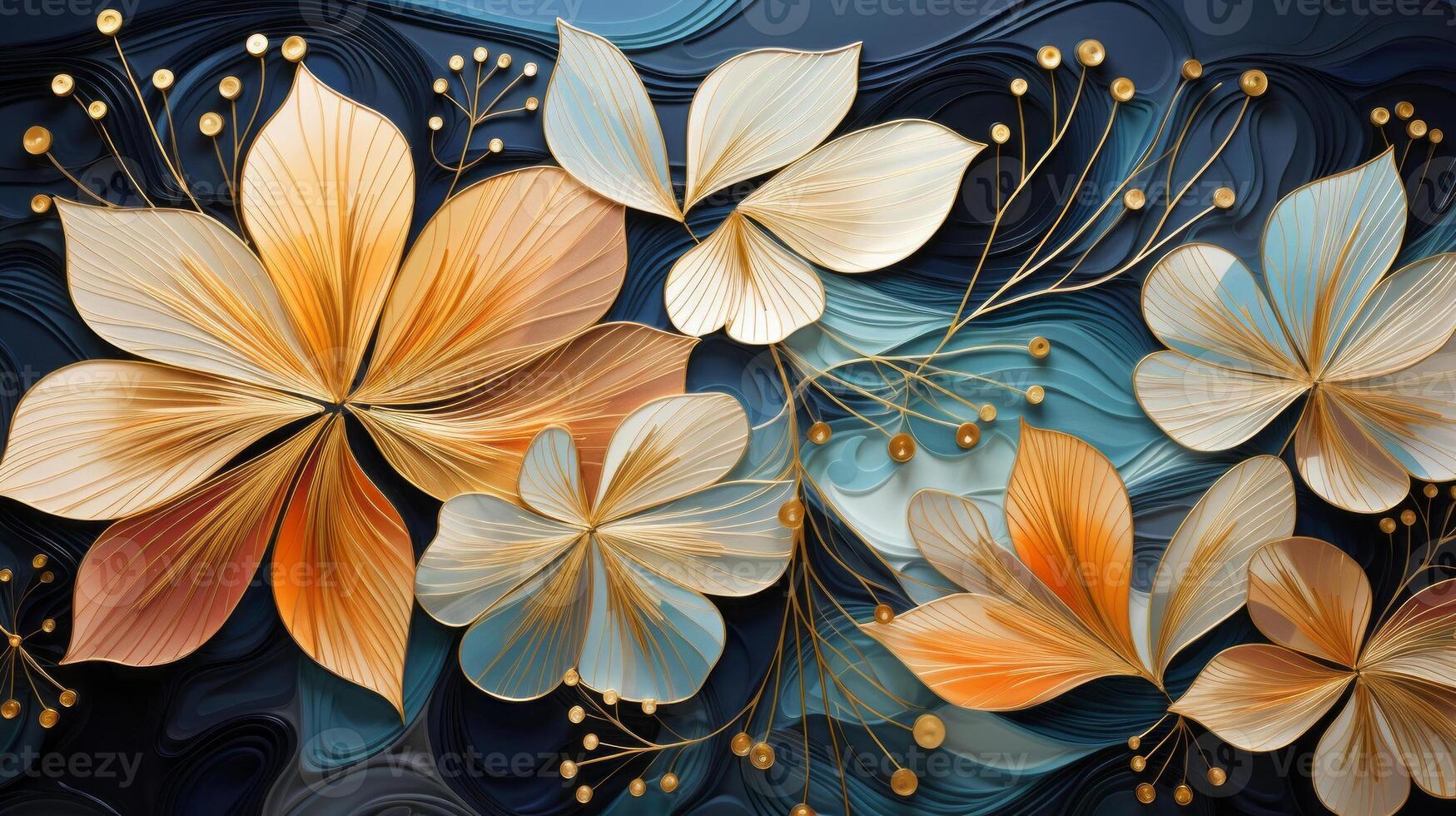 A gold and black art deco pattern, in the style of organic and naturalistic compositions. photo