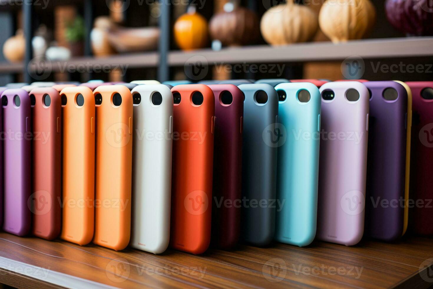 Colorful phone cases in phone store. AI Generated photo