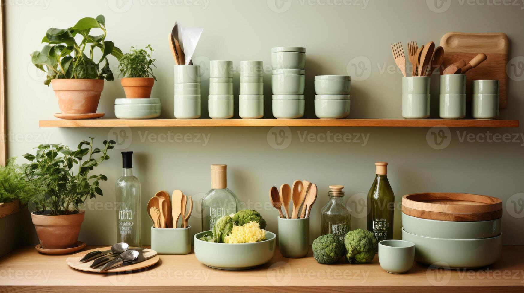 Kitchen decor pots pans and knives.. photo
