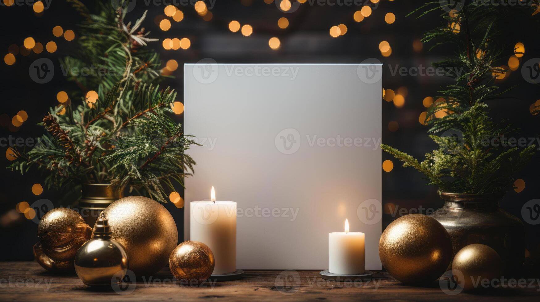 mockup of Christmas card in Christmas branches, in the style of large canvas format. photo