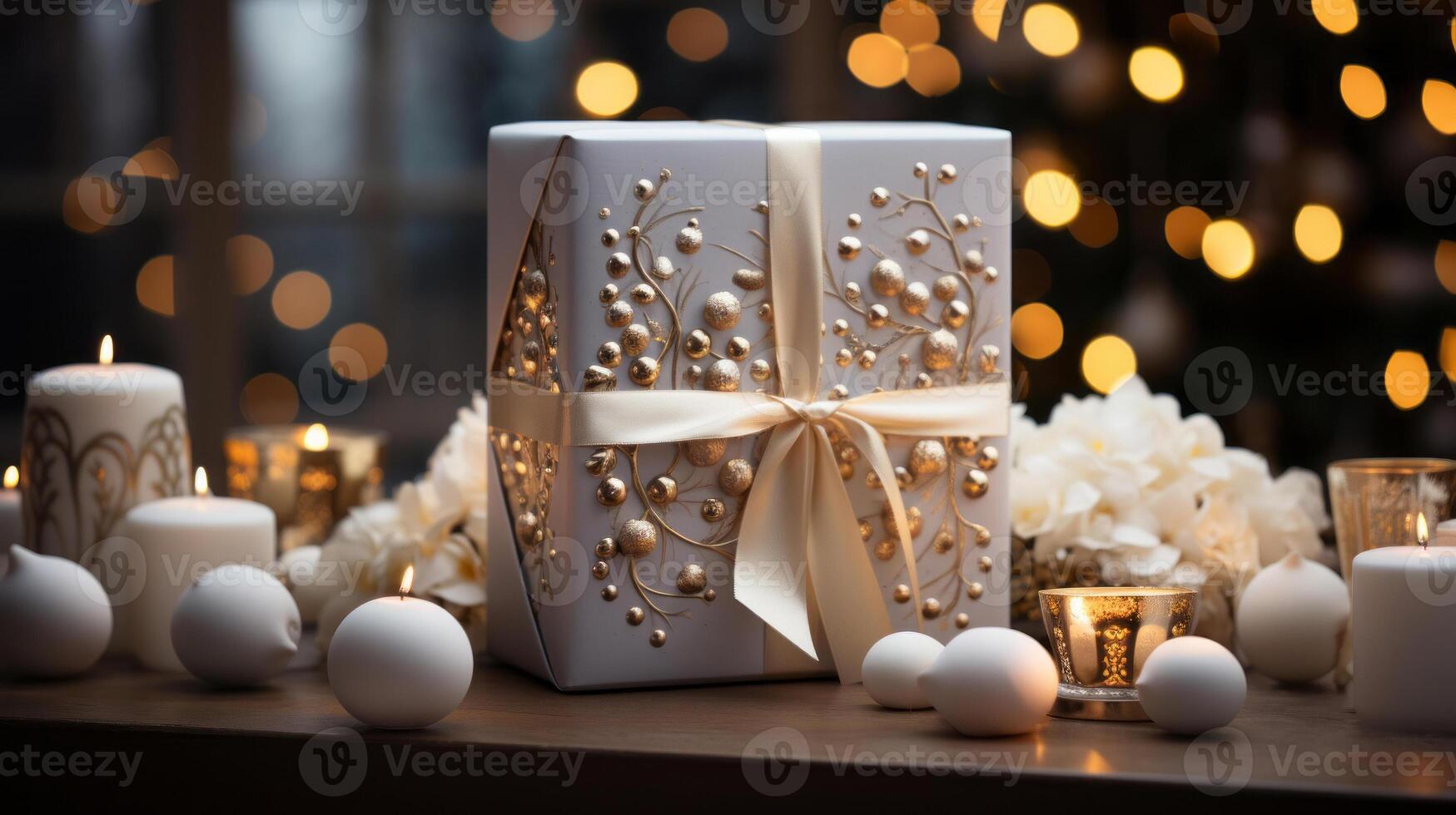 mockup of Christmas card in Christmas branches, in the style of large canvas format. photo