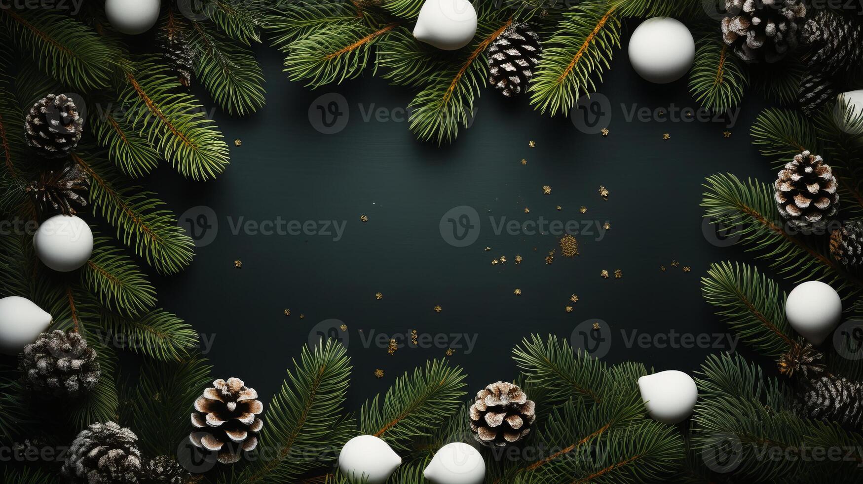 pine fir branches surrounded by a blank white board under a tree, in the style of texture rich compositions. photo