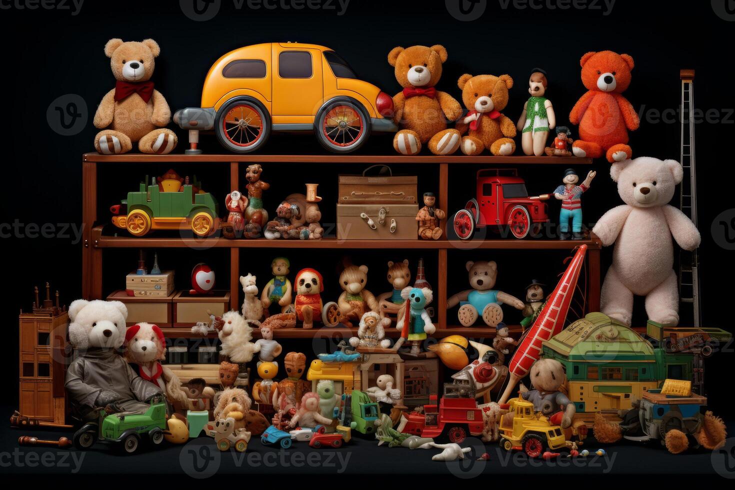 Toy collection on black background.. photo