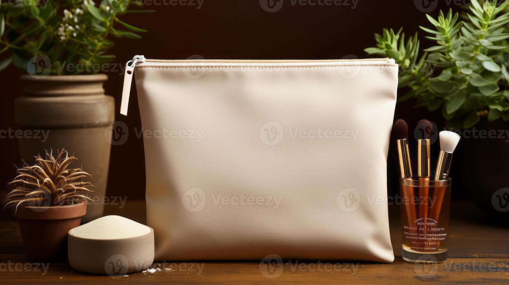 White pouch for makeup mock up. photo