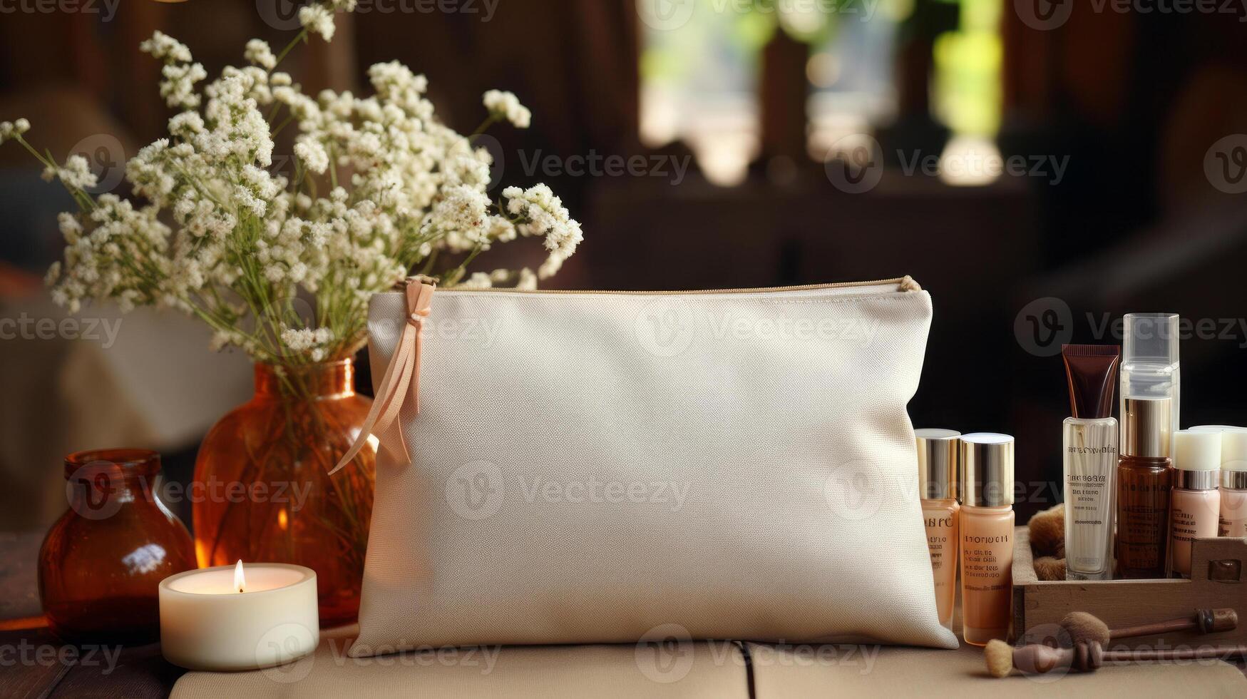 White pouch for makeup mock up. photo