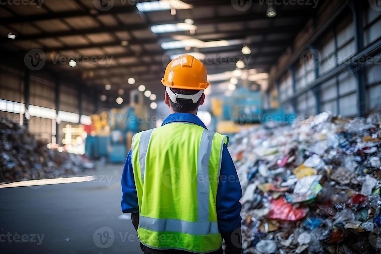 back view a worker who recycling thing on recycle center . photo