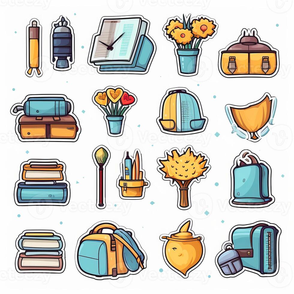 Cartoon back to school badges collection sticker style.. AI Generated photo