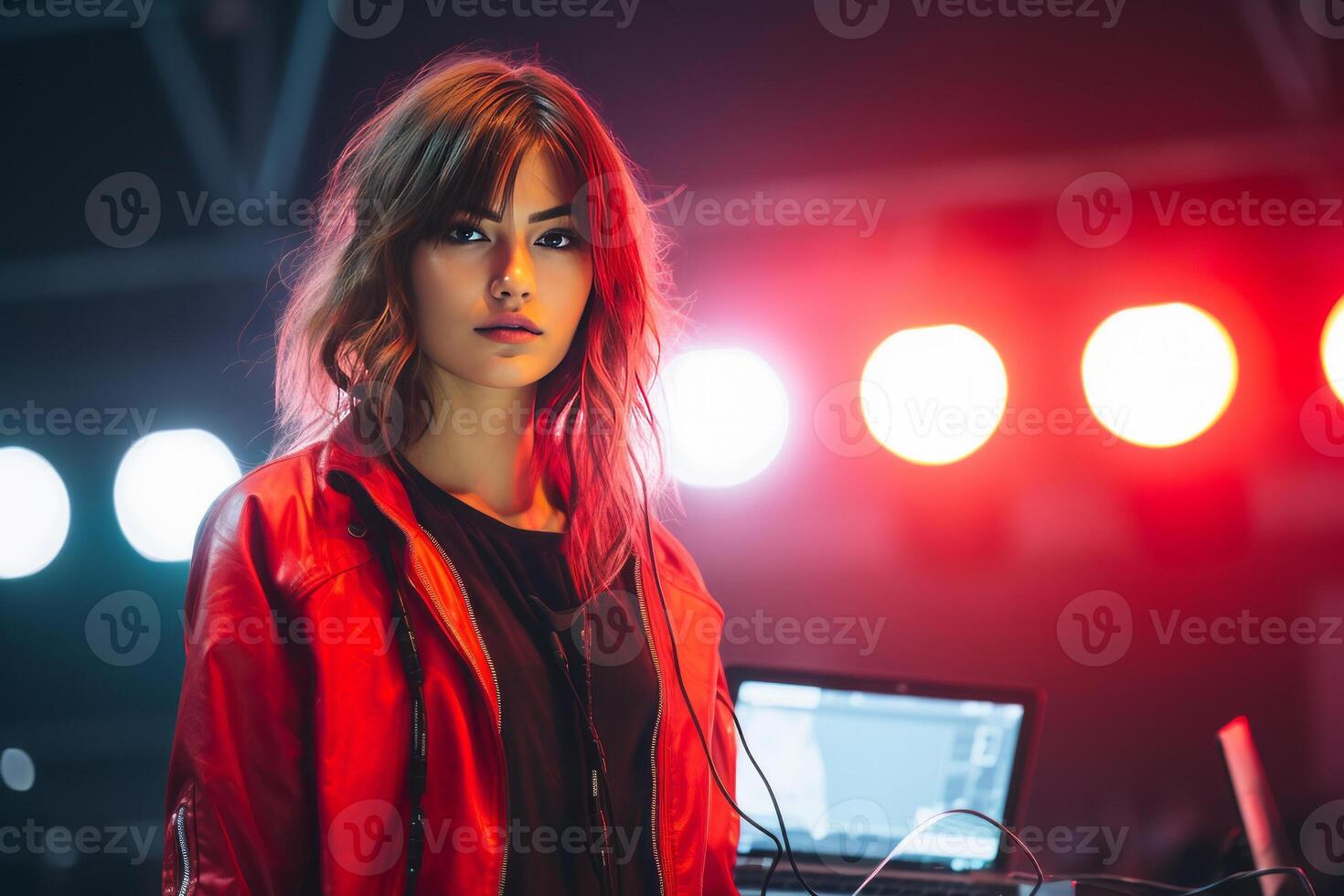 influencer at youtube live, crypto concept, light, minimalistic. photo