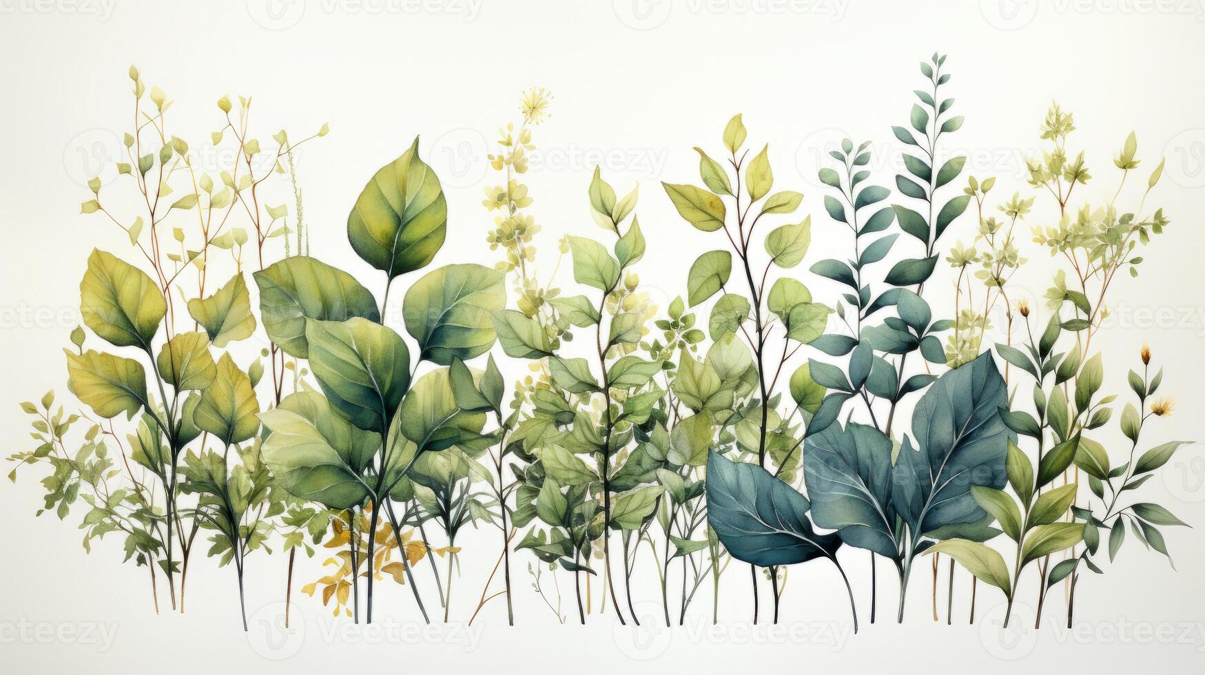 Lush green plants boho colors watercolor. photo