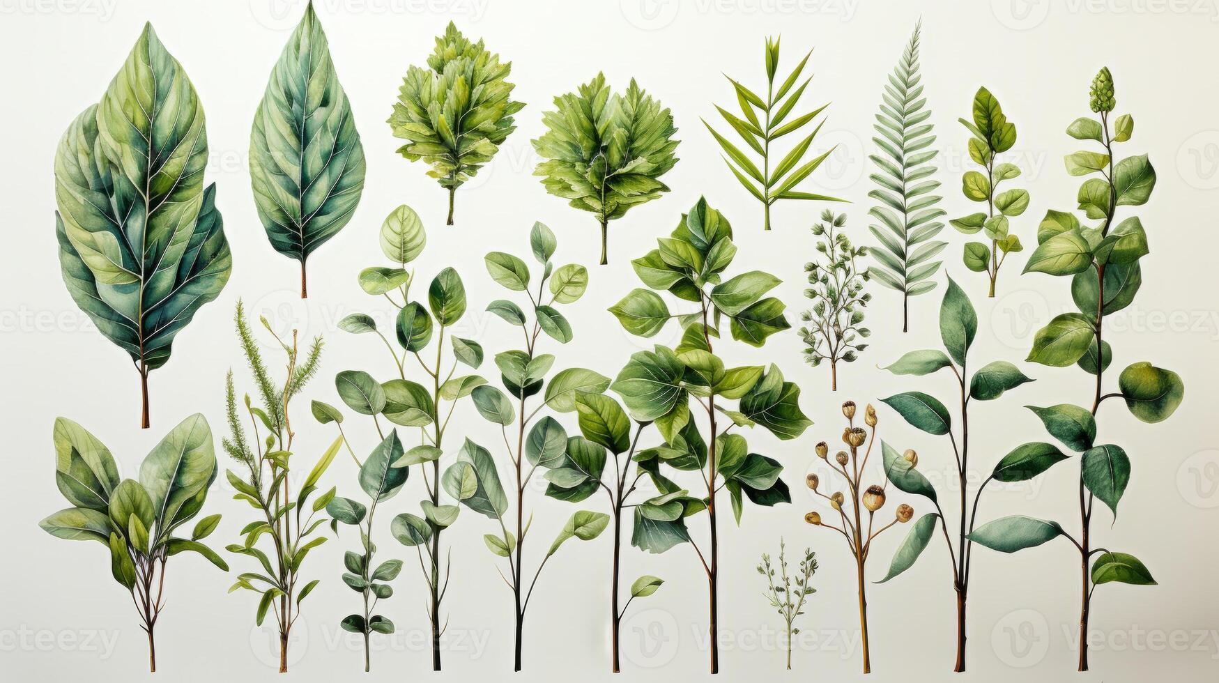 Lush green plants boho colors watercolor. photo