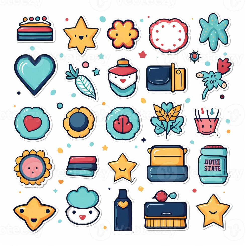 Cartoon back to school badges collection sticker style. AI Generated photo