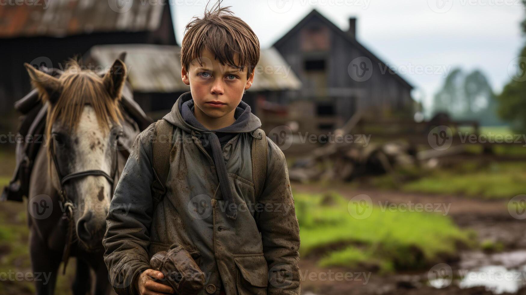 child in A horse ranch with a house. photo