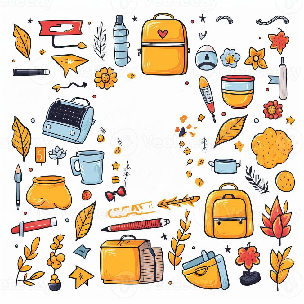 Hand drawn back to school labels collection style. photo